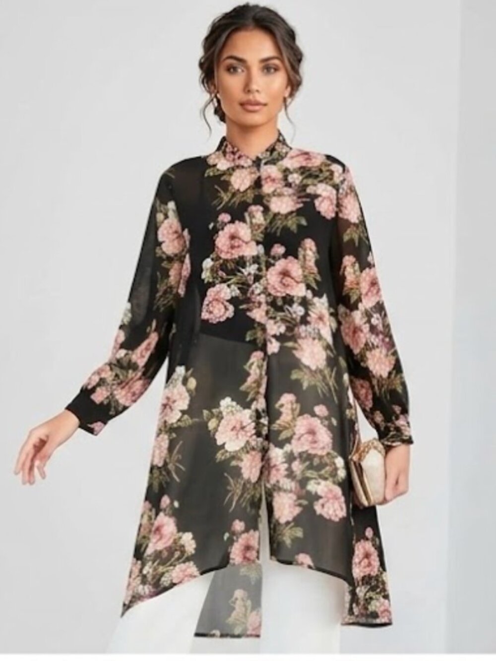 LAST ONE 🔥 Floral Print High Low Sheer Chiffon Blouse